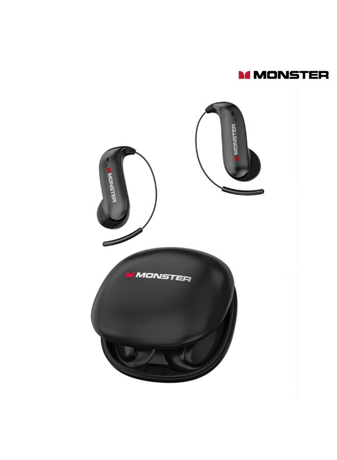 Monster Airstar C01 Open Ear Wireless Earbuds - Air Conduction Bluetooth Headphones with 16H Playtime, Touch Control, IPX5 Waterproof for Sports & Running - Black
